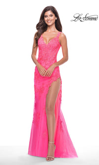 Sheer-Bodice La Femme Long Lace Prom Dress 31125