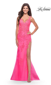 Sheer-Bodice La Femme Long Lace Prom Dress 31125