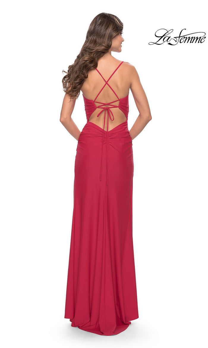 La Femme Strappy-Back Long Ruched Prom Dress 31127