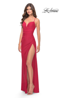 La Femme Strappy-Back Long Ruched Prom Dress 31127