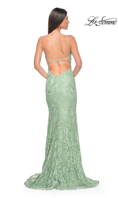 Floral-Lace Long Prom Dress with Open Back. Sage / 0 Floral-Lace Long Prom Dress with Open Back. Sage / 0