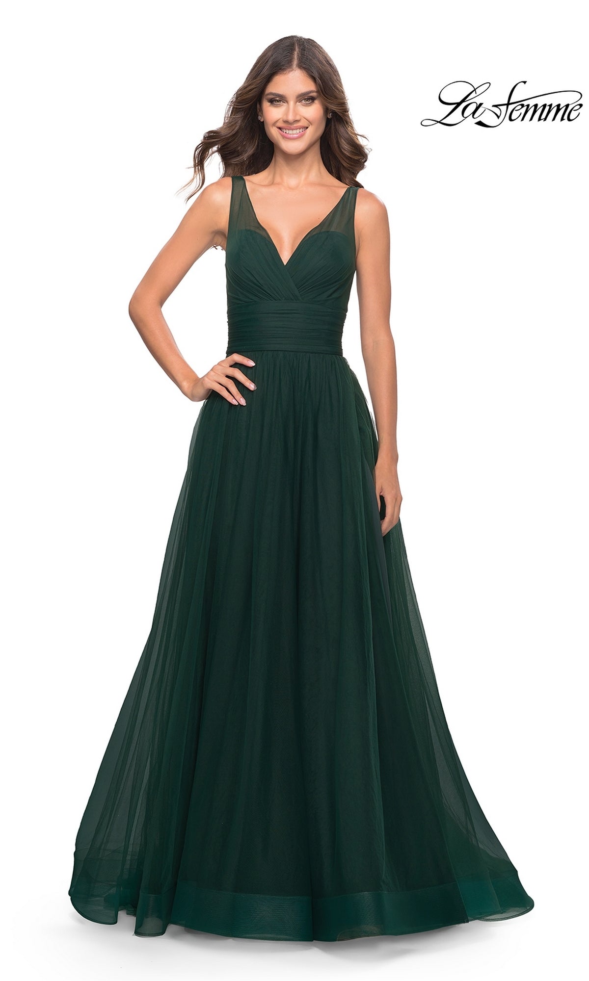 Pleated-Waist La Femme Long Prom Ball Gown 31149