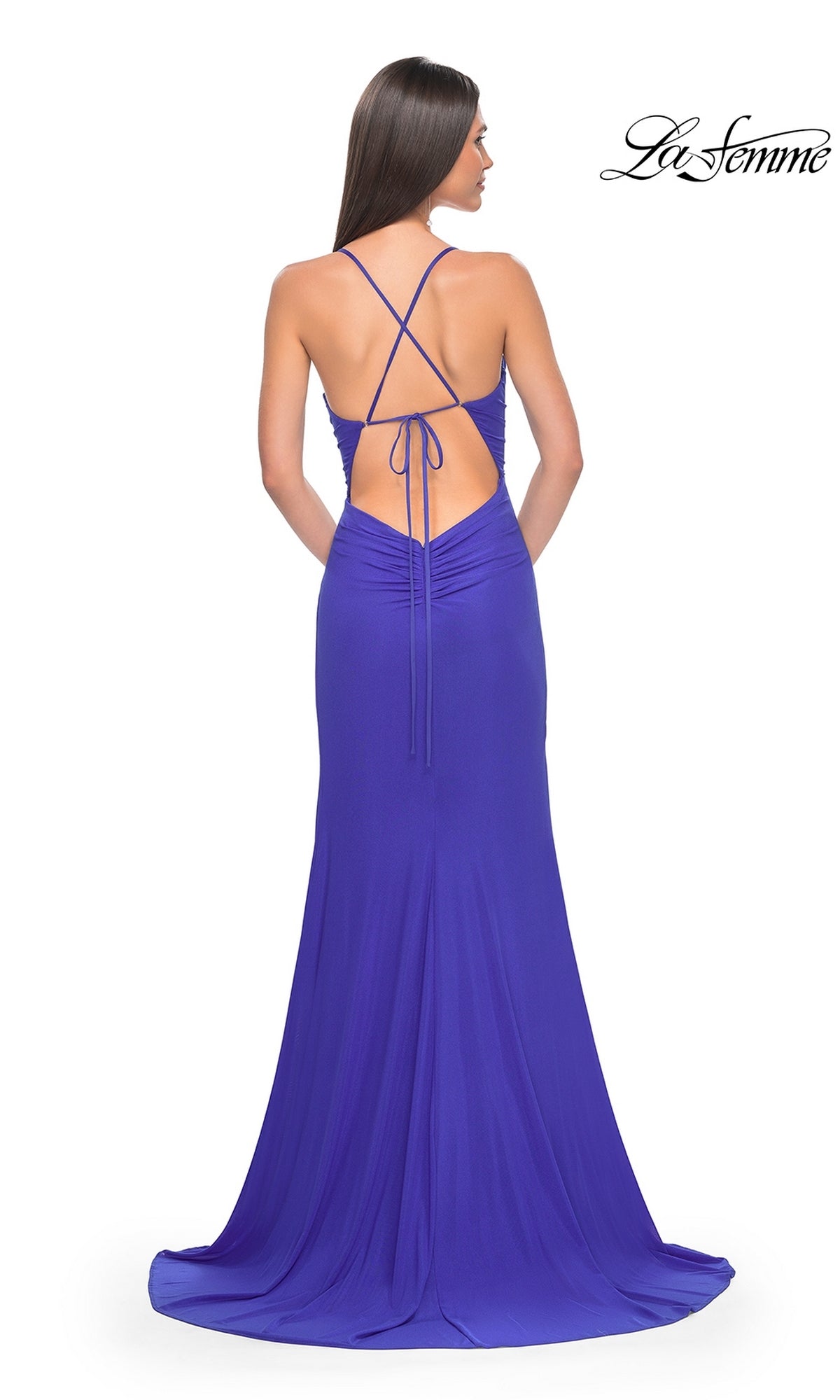 Strappy Open-Back Long Prom Dress with Sheer Waist Black / 6