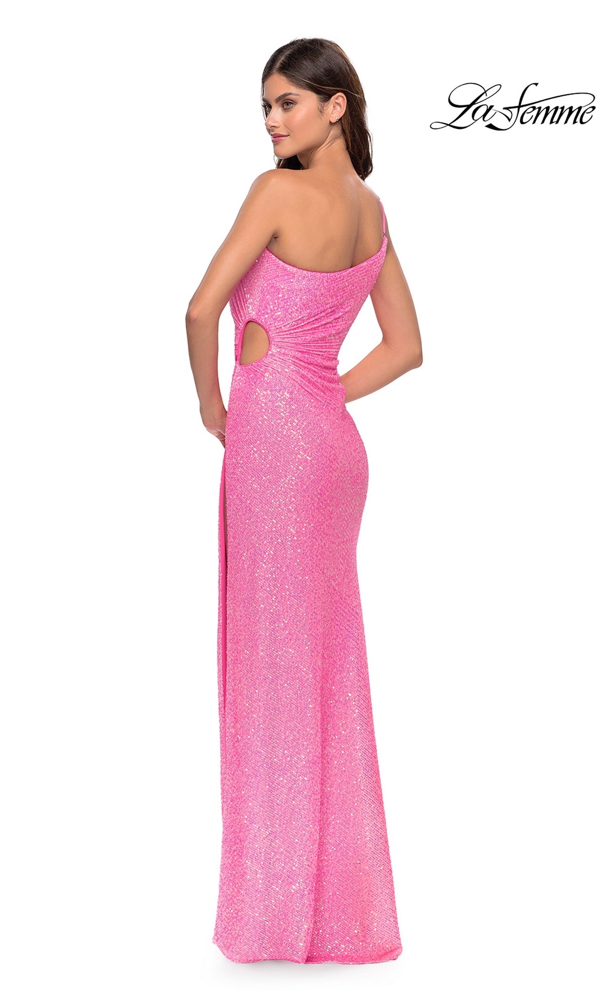La Femme One-Shoulder Sequin Pink Prom Dress 31213