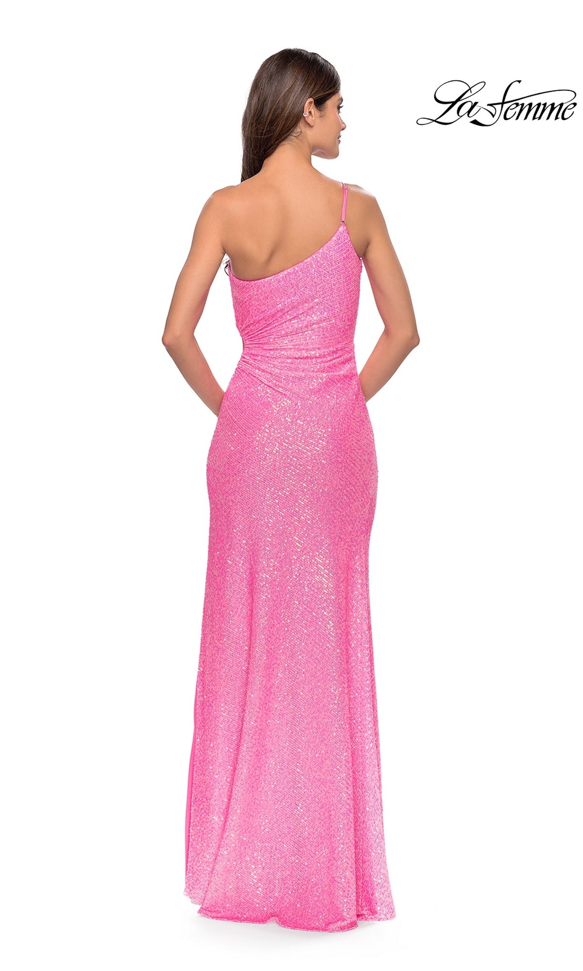 La Femme One-Shoulder Sequin Pink Prom Dress 31213