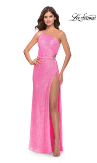 La Femme One-Shoulder Sequin Pink Prom Dress 31213