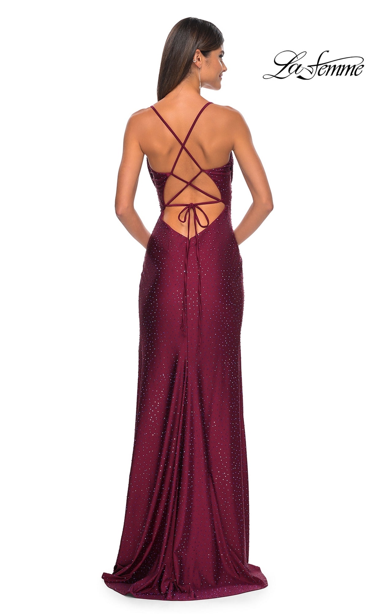 La Femme Shimmer Jersey Cowl-Neck Prom Dress 31221
