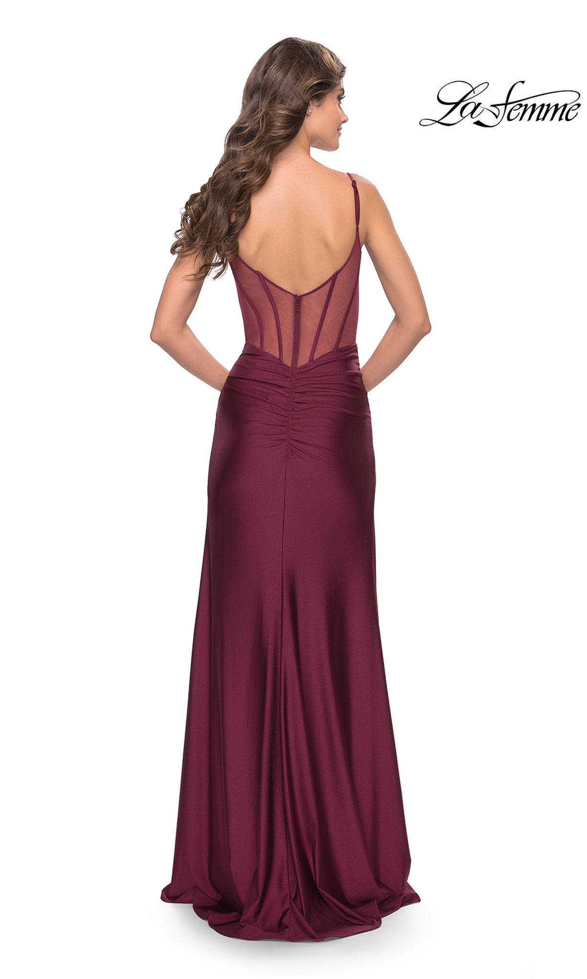 La Femme V-Neck Sheer-Corset Long Prom Dress 31229