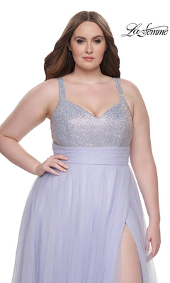 Plus-Size Long Prom Dress with Beads - PromGirl Light Periwinkle / 20W Plus-Size Long Prom Dress with Beads - PromGirl Light Periwinkle / 20W