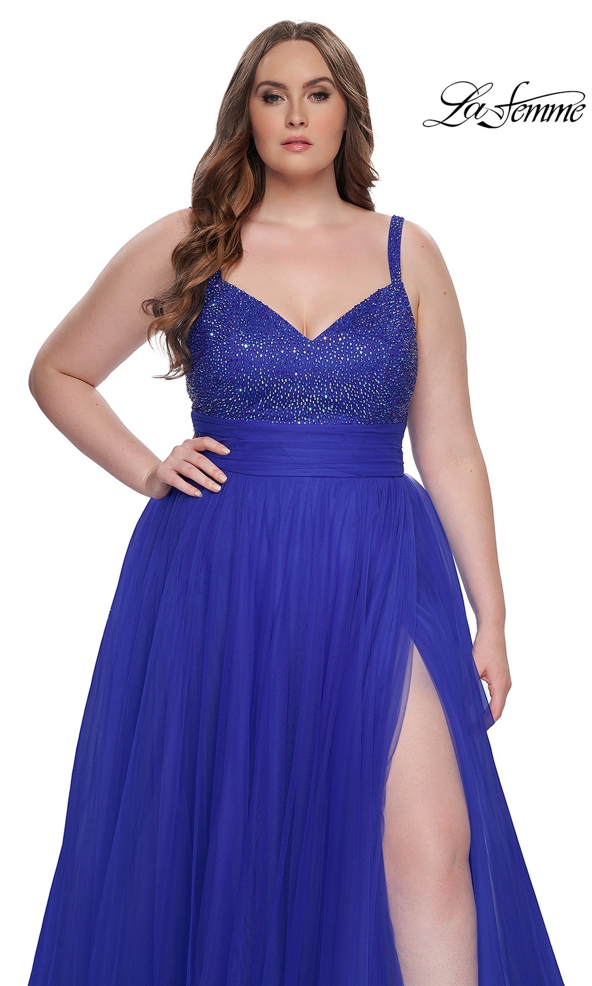 Plus-Size Long Prom Dress with Beads