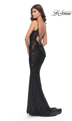 La Femme Beaded Long Black Lace Prom Dress 31257 Black / 00