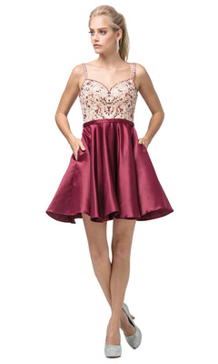 slim fit dress slacks A-Line Deep V-Neck Sleeveless Lace-Up Burgundy Satin Homecoming Dress US12 / Burgundy main image 1