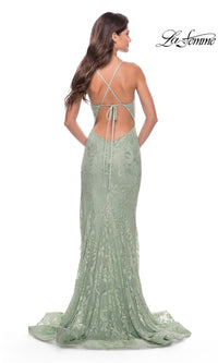 La Femme Open-Back Long Lace Prom Dress 31288