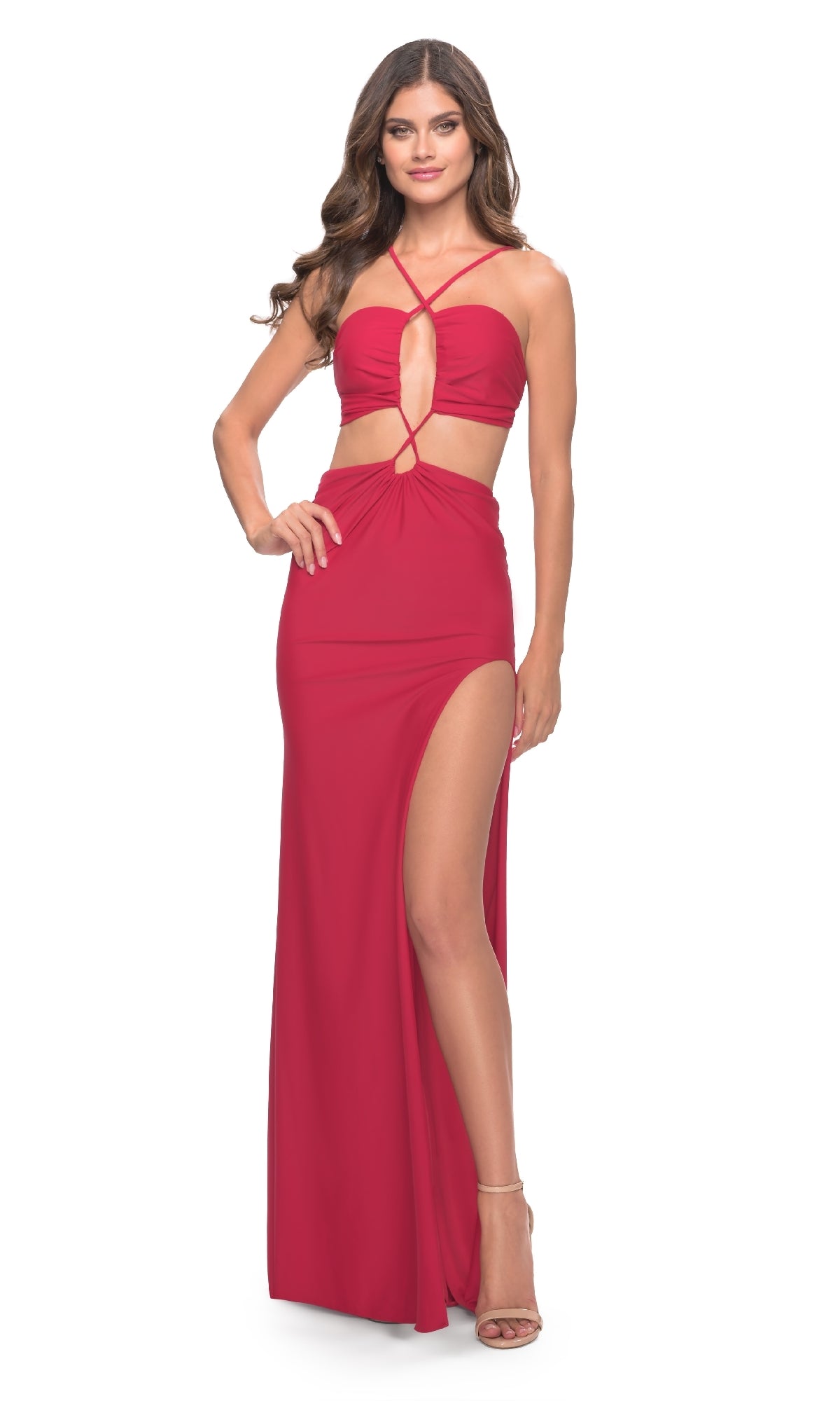 Bare-Midriff Long Formal Dress: La Femme 31293