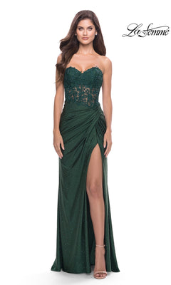 dark green prom dress strapless Sherri Hill 55230 Emerald Strapless Prom Dress – One Honey Dark Emerald / 6 USA main image 1