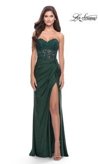 La Femme Strapless Sheer-Waist Prom Dress 31343