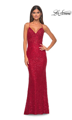 Lace-Up Open-Back Long Beaded-Lace Prom Dress PromGirl