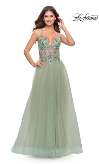 La Femme Lace-Bodice Long Prom Dress 31369