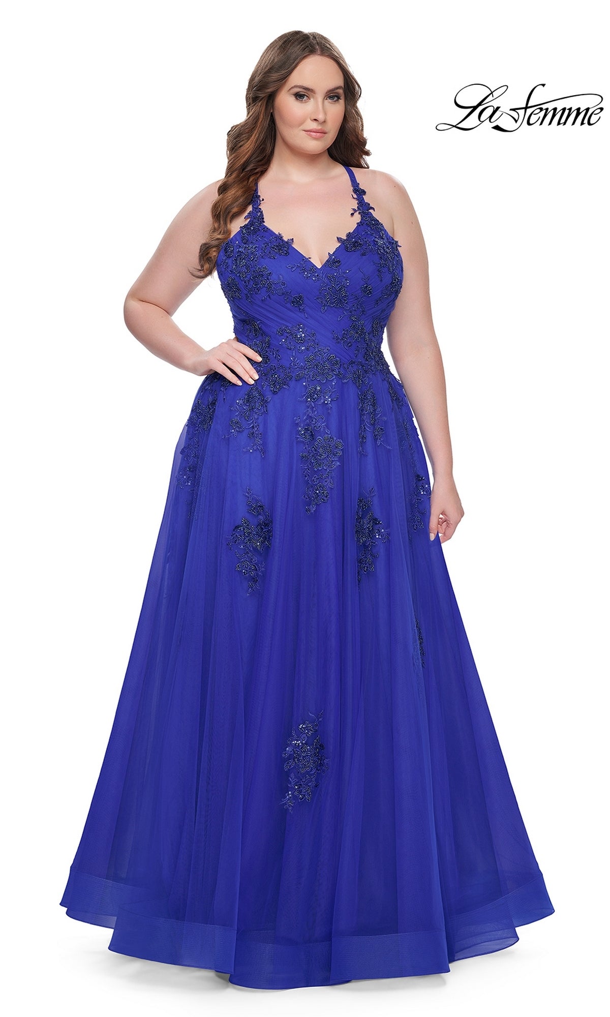royal blue and black lace dress Royal Blue Plus-Size Long Prom Dress