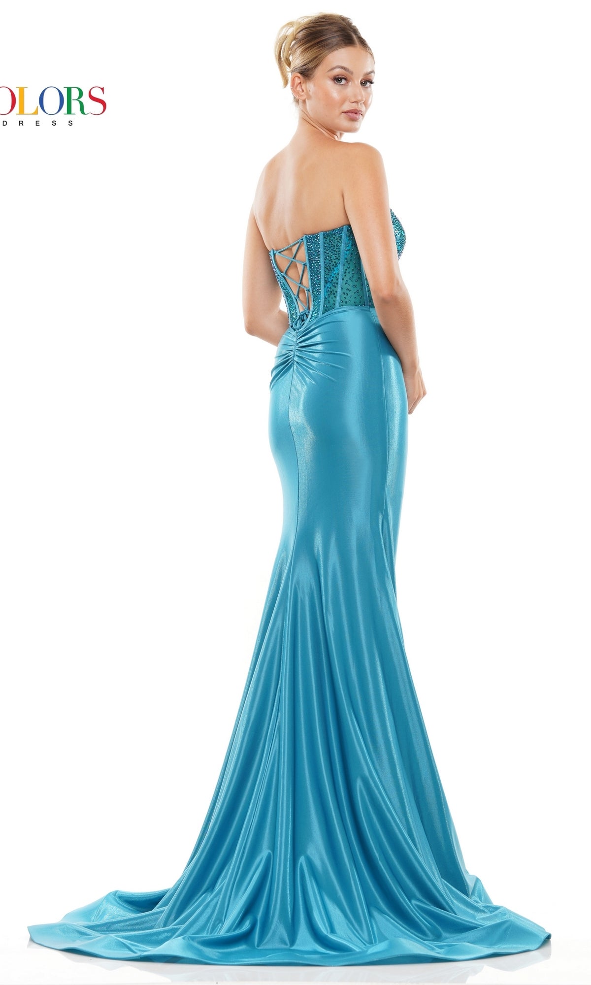 Beaded-Bodice Strapless Long Prom Dress 3138