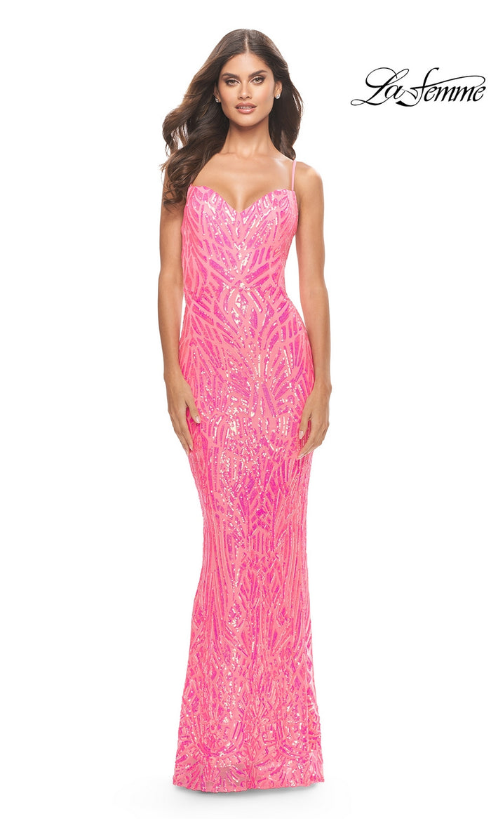 La Femme Sequin-Print Tight Long Prom Dress 31390