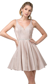 Metallic Glitter Short Prom Dress with Pockets
