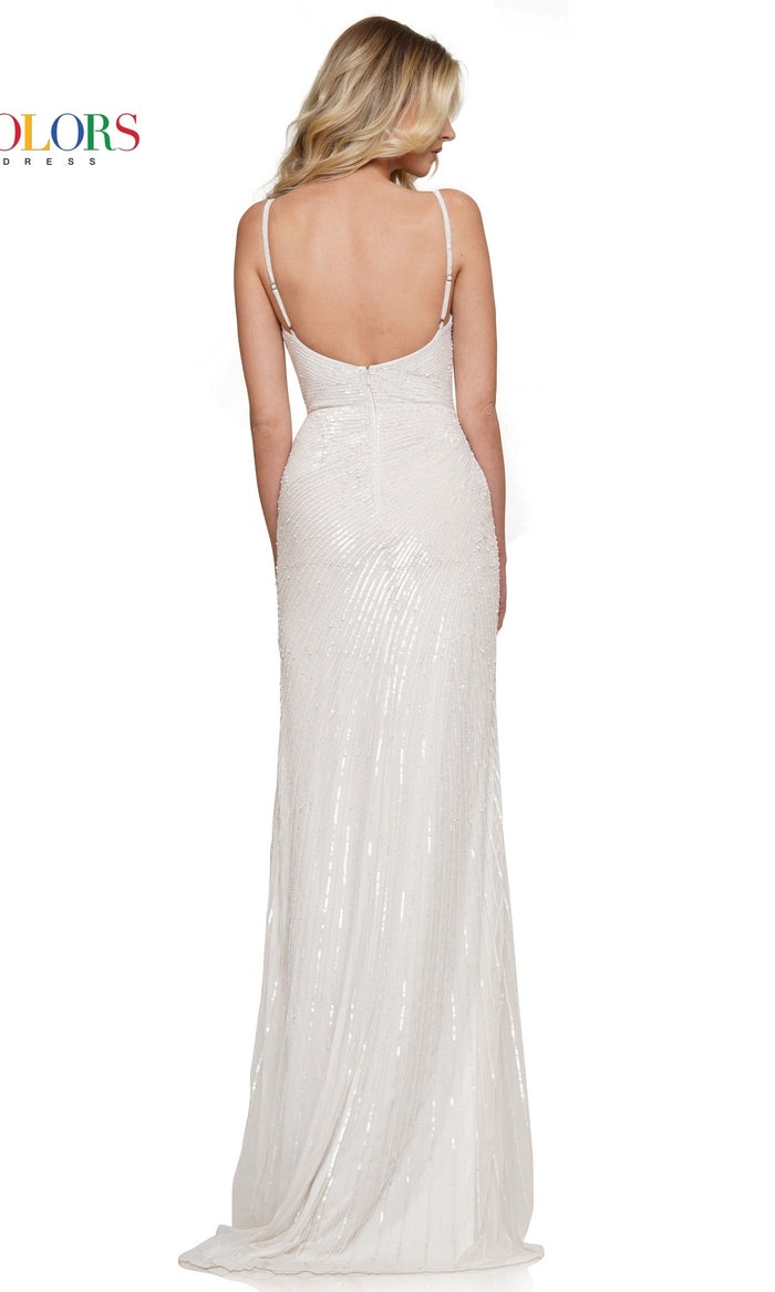 Beaded-Fringe Long Sequin Prom Dress 3151