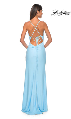 Cowl-Neck Pastel Prom Dress with Strappy Open Back Cloud Blue / 00 Cowl-Neck Pastel Prom Dress with Strappy Open Back Cloud Blue / 00