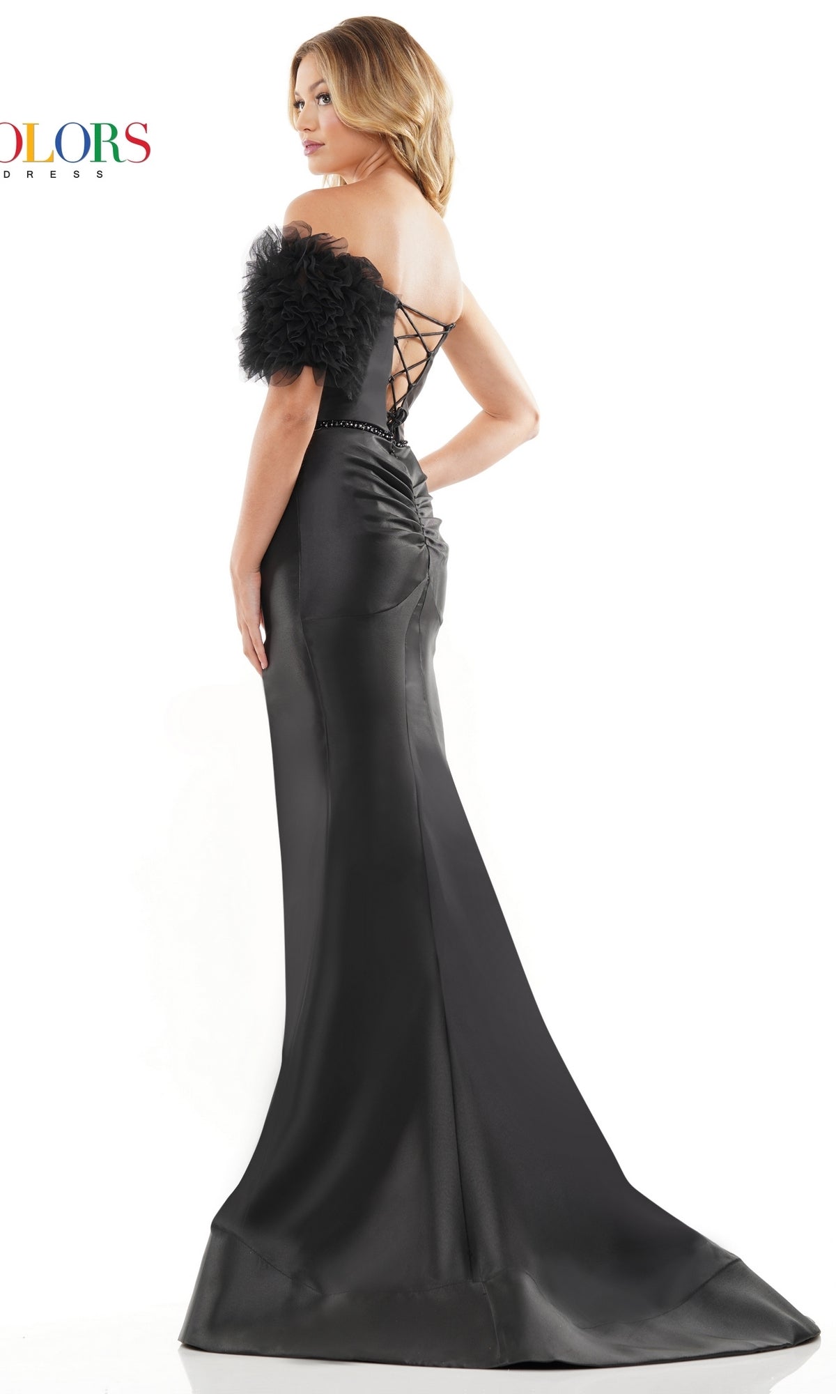 One-Sleeve Long Black Strapless Prom Dress 3159