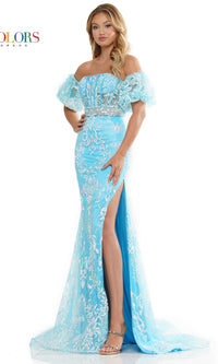 Colors Dress Long Prom Dress 3160 with Puff Sleeves