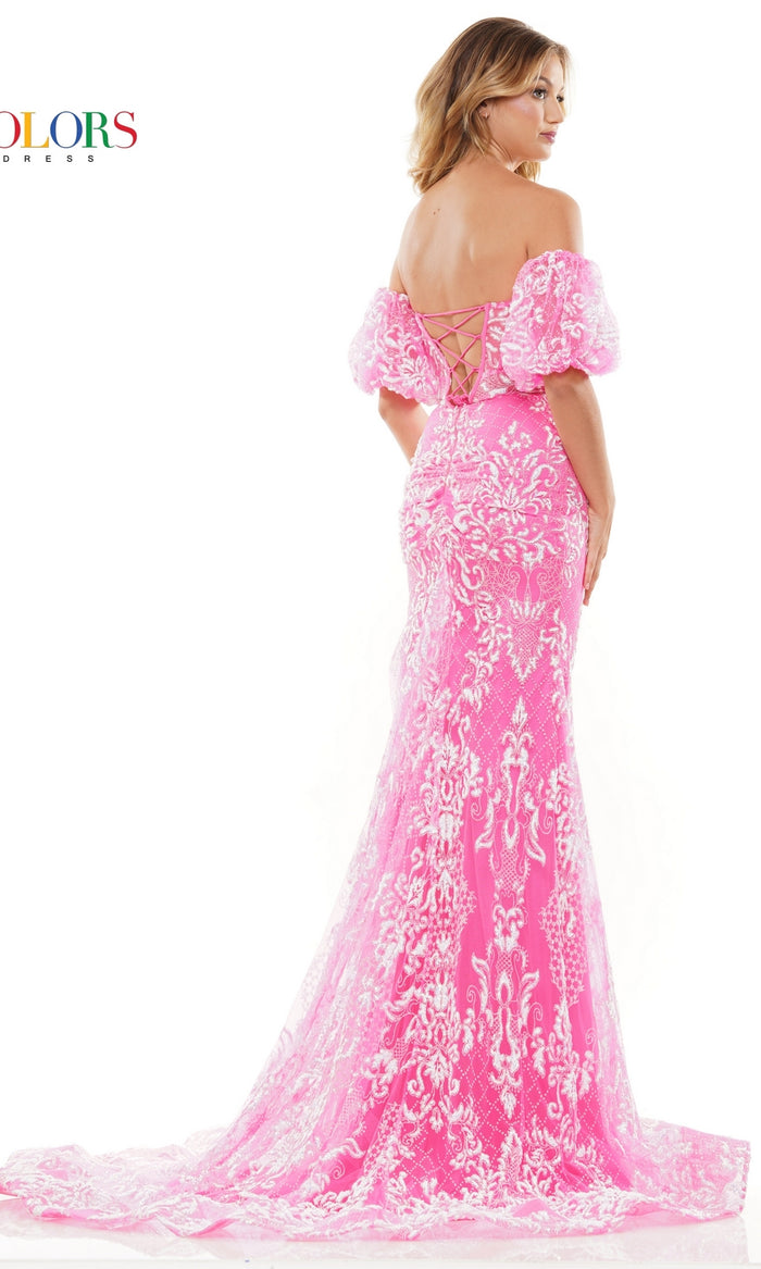 Puff-Sleeve Strapless Long Prom Dress 3160