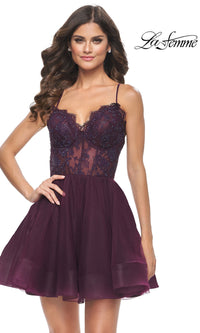 Sheer-Bodice Short La Femme Homecoming Dress 31769