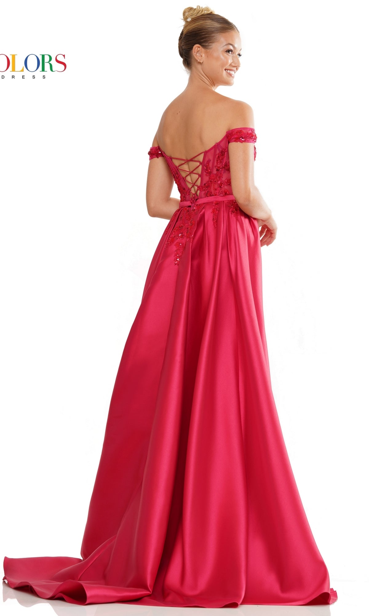 Off-the-Shoulder Lace-Up Long Prom Dress 3177