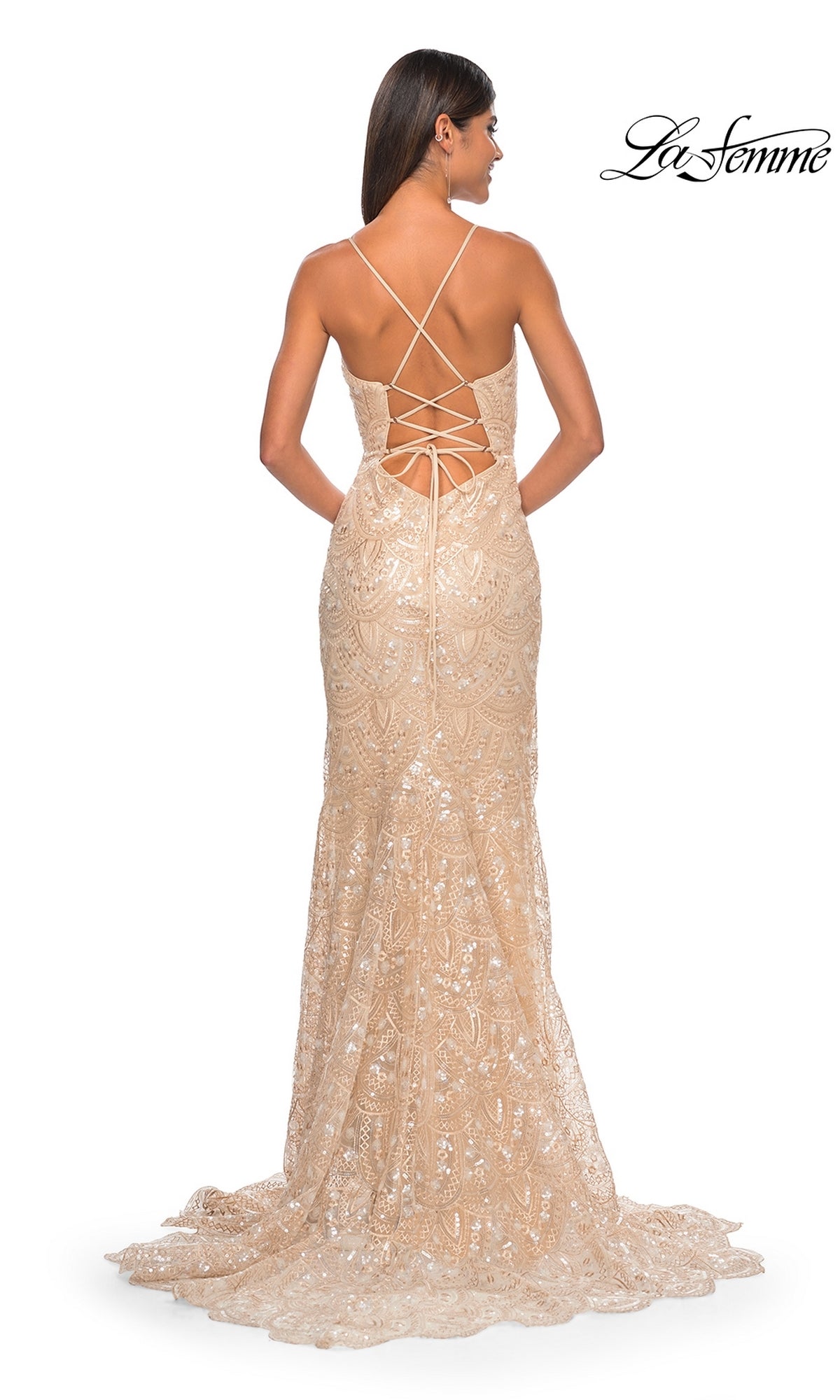 La Femme Sequin-Print Long Prom Dress 31865