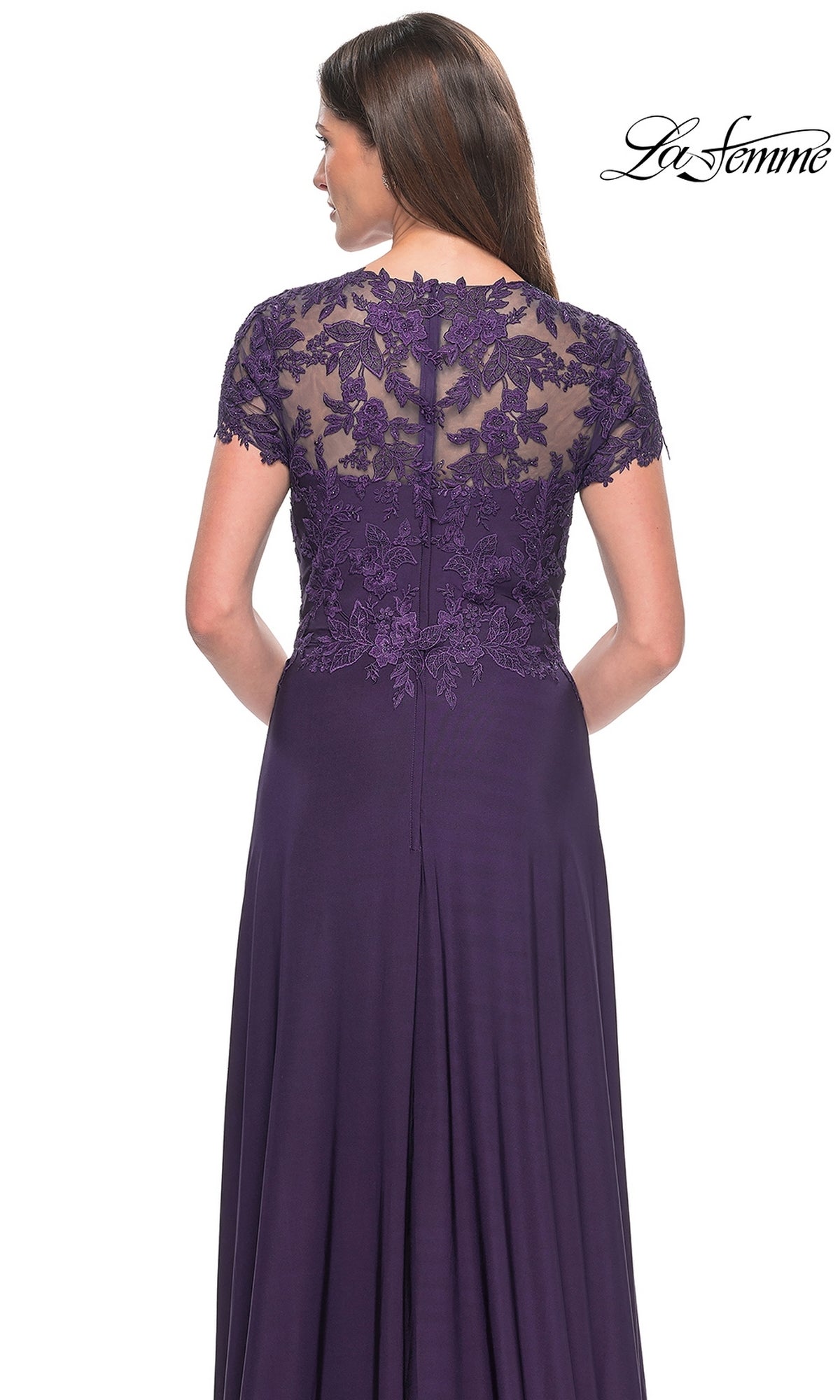Eggplant Purple Cap-Sleeve Long Prom Dress with Lace– PromGirl