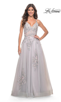 La Femme Embroidered-Lace Long Prom Dress 31939