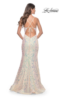La Femme Sequin-Print Long V-Neck Prom Dress 31943