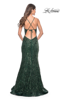 La Femme Sequin-Print Long V-Neck Prom Dress 31943