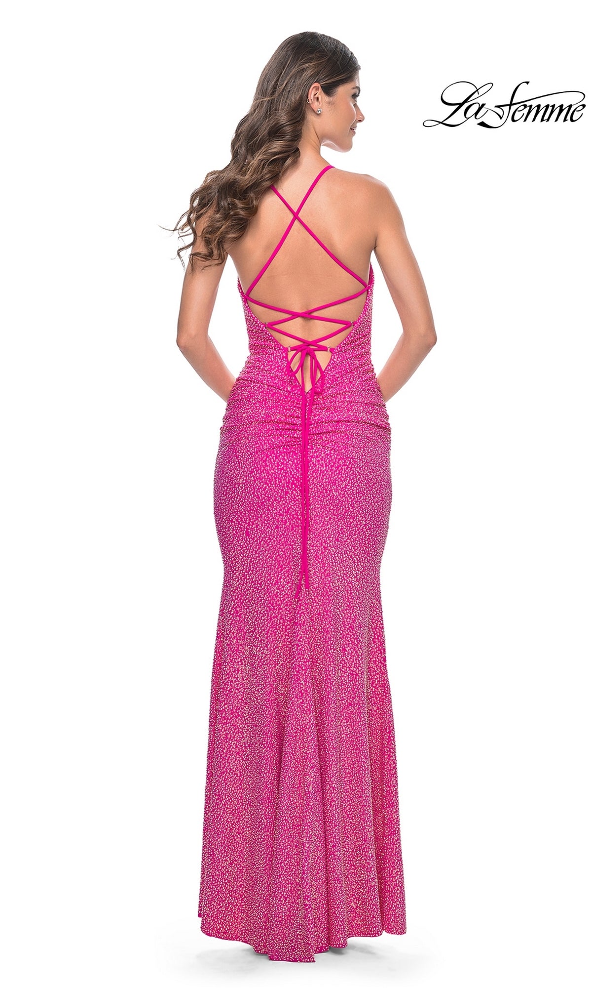 La Femme Cowl-Neck Long Beaded Prom Dress 31968