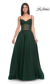 La Femme Sheer-Waist Long Beaded Prom Dress 31970