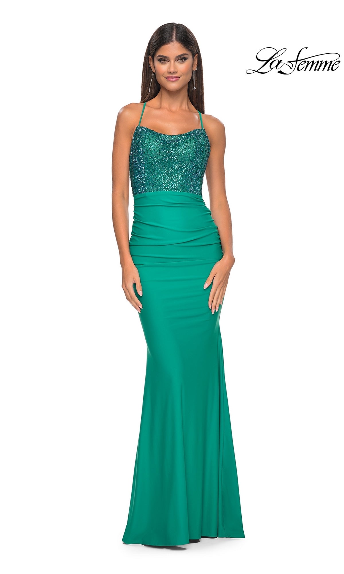 La Femme Beaded-Bodice Tight Long Prom Dress 31989