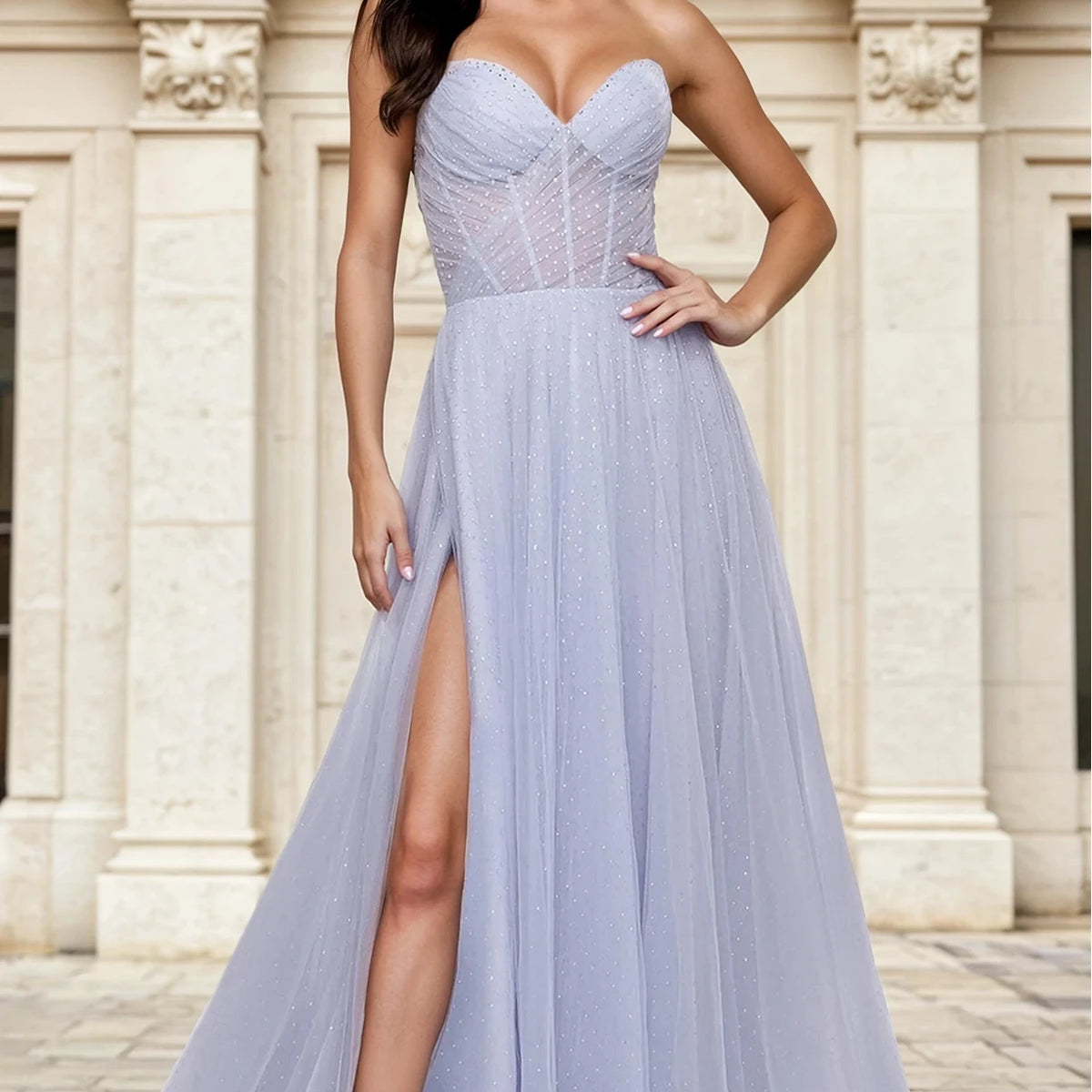 LE’RURE Prism lace A-line dress 31997_LightPeriwinkle_F_1200x1