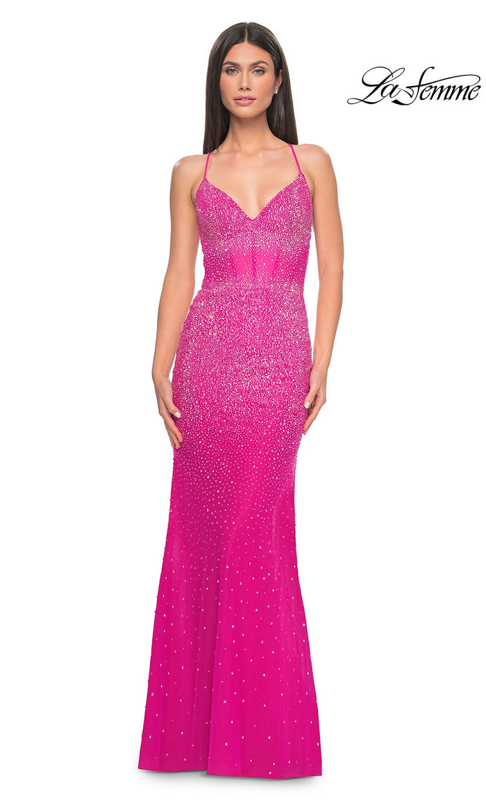 La Femme Sheer-Waist Long Beaded Prom Dress 32007