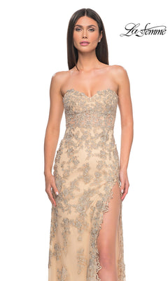 La Femme 32013 Strapless Embroidered Lace Prom Dress | Formal Dress Shops 0 / Champagne