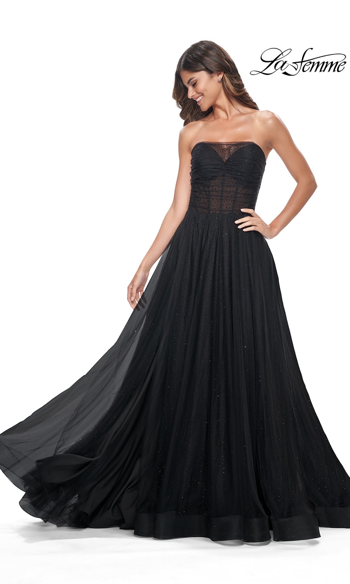La Femme Long Black Strapless Prom Ball Gown 32029