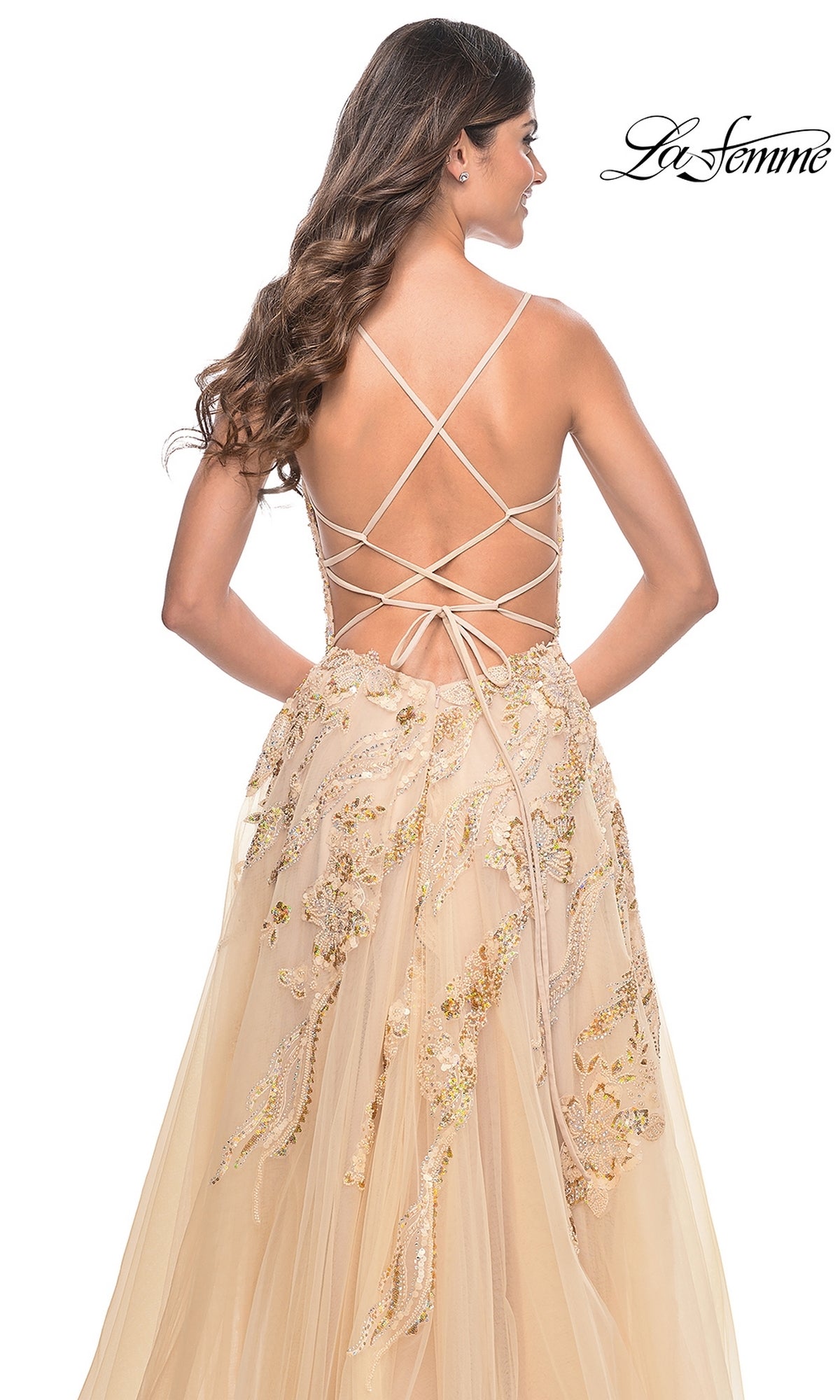 La Femme Sequin-Lace Long A-Line Prom Dress 32032