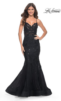 La Femme Tonal Lace Long Mermaid Prom Dress 32033