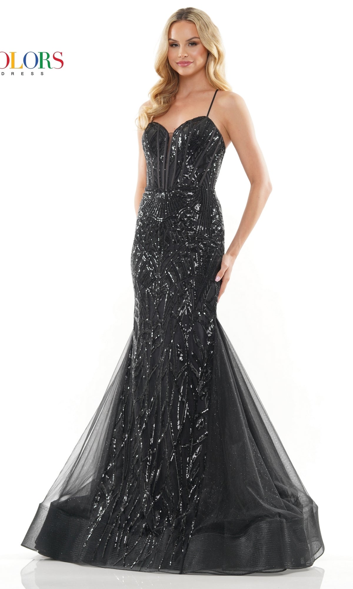 Sequin-Print Long Corset Mermaid Prom Dress 3203