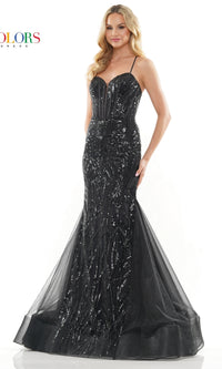 Sequin-Print Long Corset Mermaid Prom Dress 3203