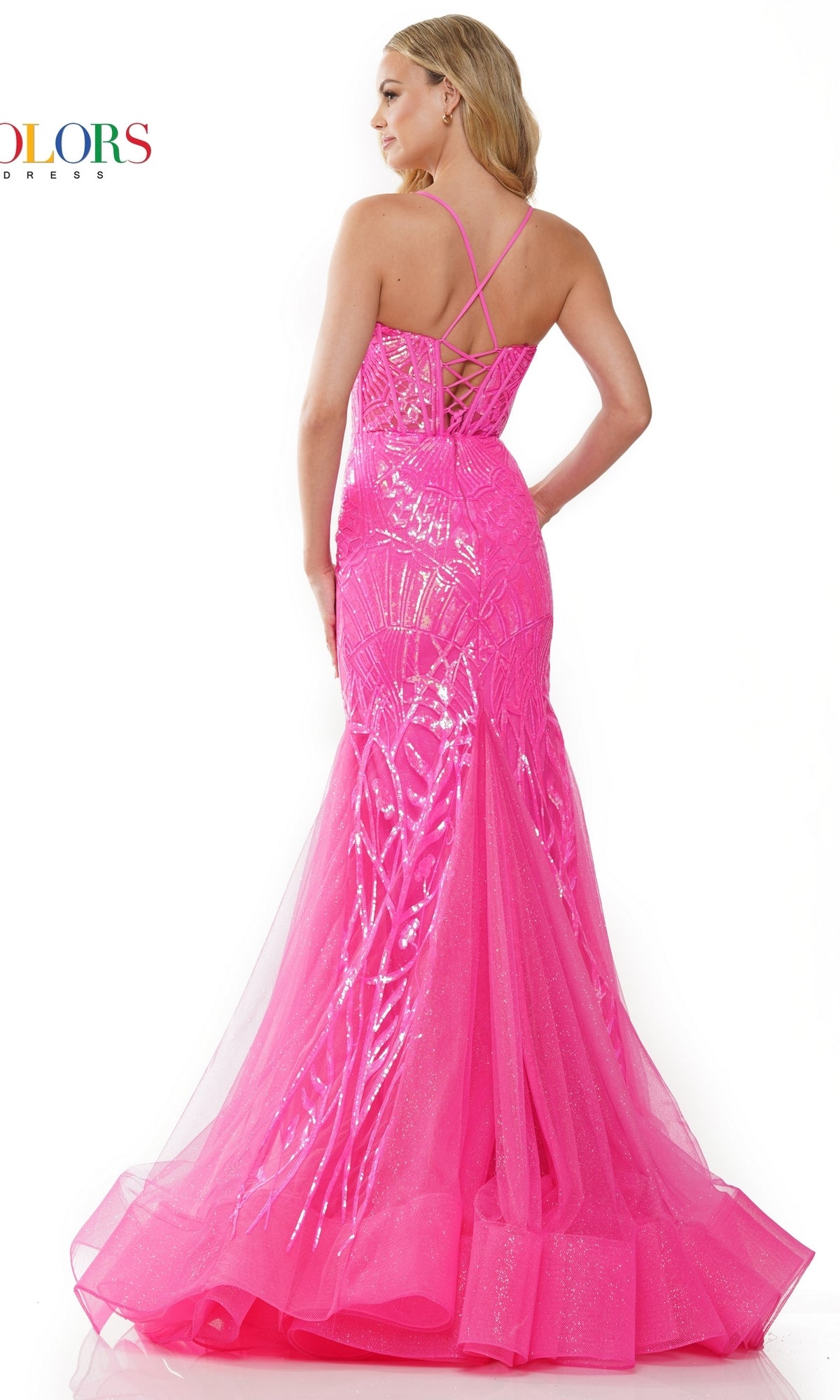 Sequin-Print Long Corset Mermaid Prom Dress 3203